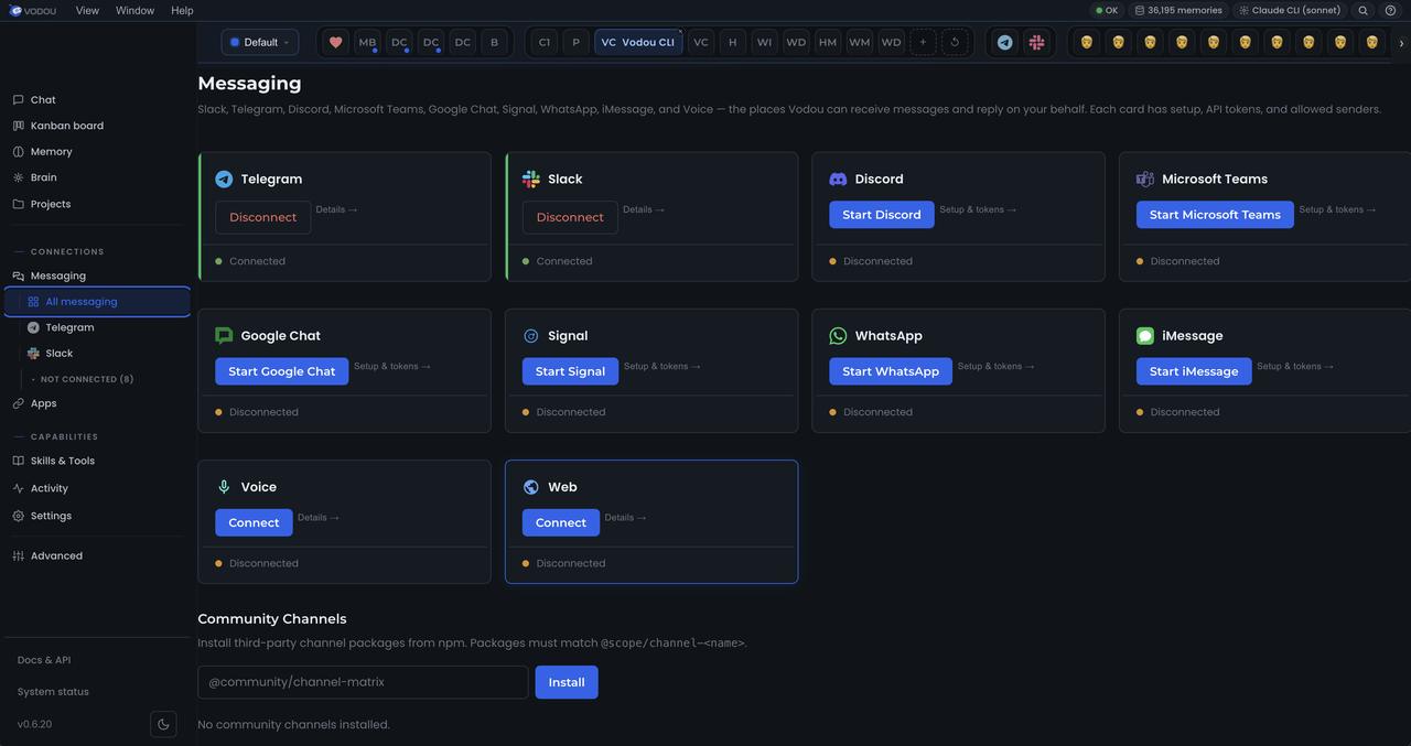 Vodou local AI agent answering in Slack, Telegram, Discord, Teams and WhatsApp